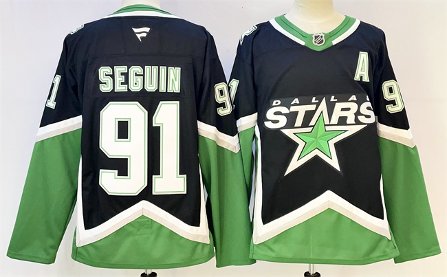 Men's Dallas Stars #91 Tyler Seguin Black 2025/26 With A Patch Alternate Stitched Hockey Jersey